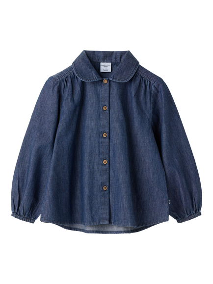 Polarn O. Pyret Kids' Long Sleeve Cotton Blouse, Blue, Blue
