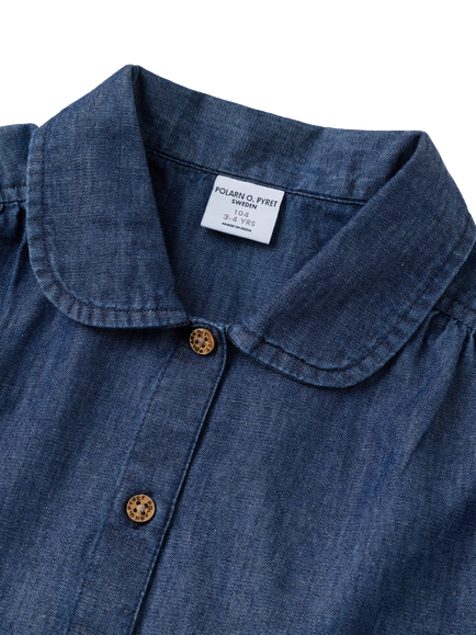 Polarn O. Pyret Kids' Long Sleeve Cotton Blouse, Blue - view 2, Blue