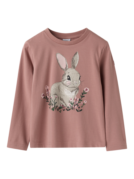 Polarn O. Pyret Kids' Long Sleeve Bunny Print Top, Pink, Pink