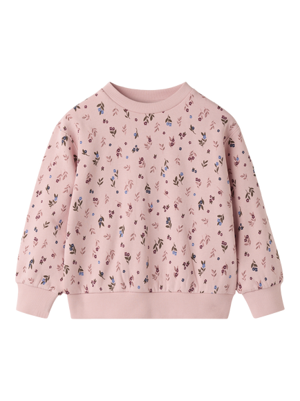 Polarn O. Pyret Kids' Pure Cotton Floral Crew Neck Sweatshirt, Pink, Pink