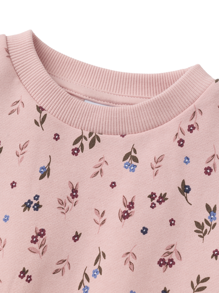 Polarn O. Pyret Kids' Pure Cotton Floral Crew Neck Sweatshirt, Pink - view 2, Pink