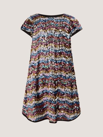 Monsoon Kids' Short Sleeve Sequin Party Dress, Multi - view 2, Multi