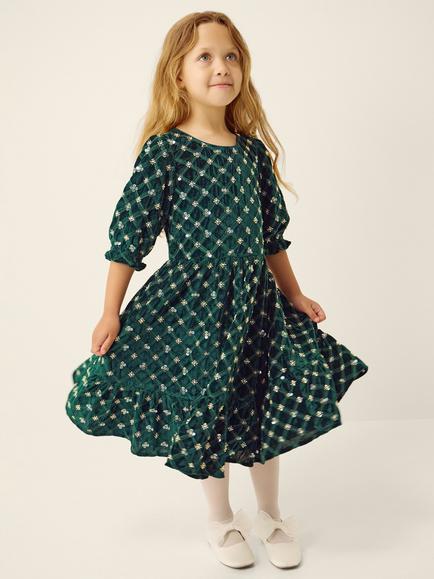 Monsoon Kids' Gracie Embellished Velvet Party Dress, Green, Green