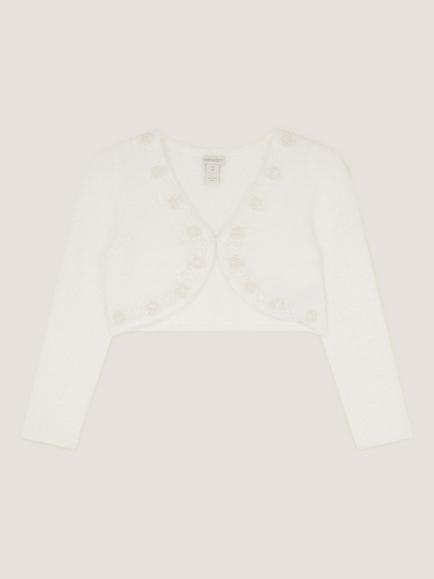 Monsoon Kids' Phoebe Pearl Trim Cardigan, Ivory, Ivory