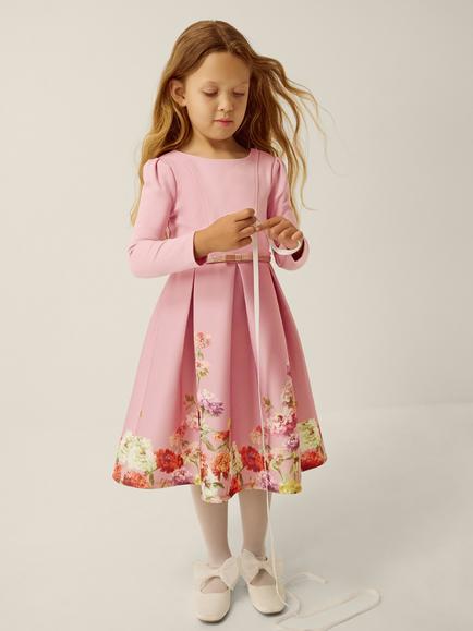 Monsoon Kids' Anoushka Long Sleeve Floral Party Dress, Pink, Pink