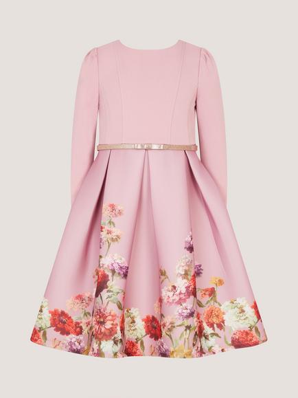 Monsoon Kids' Anoushka Long Sleeve Floral Party Dress, Pink - view 2, Pink