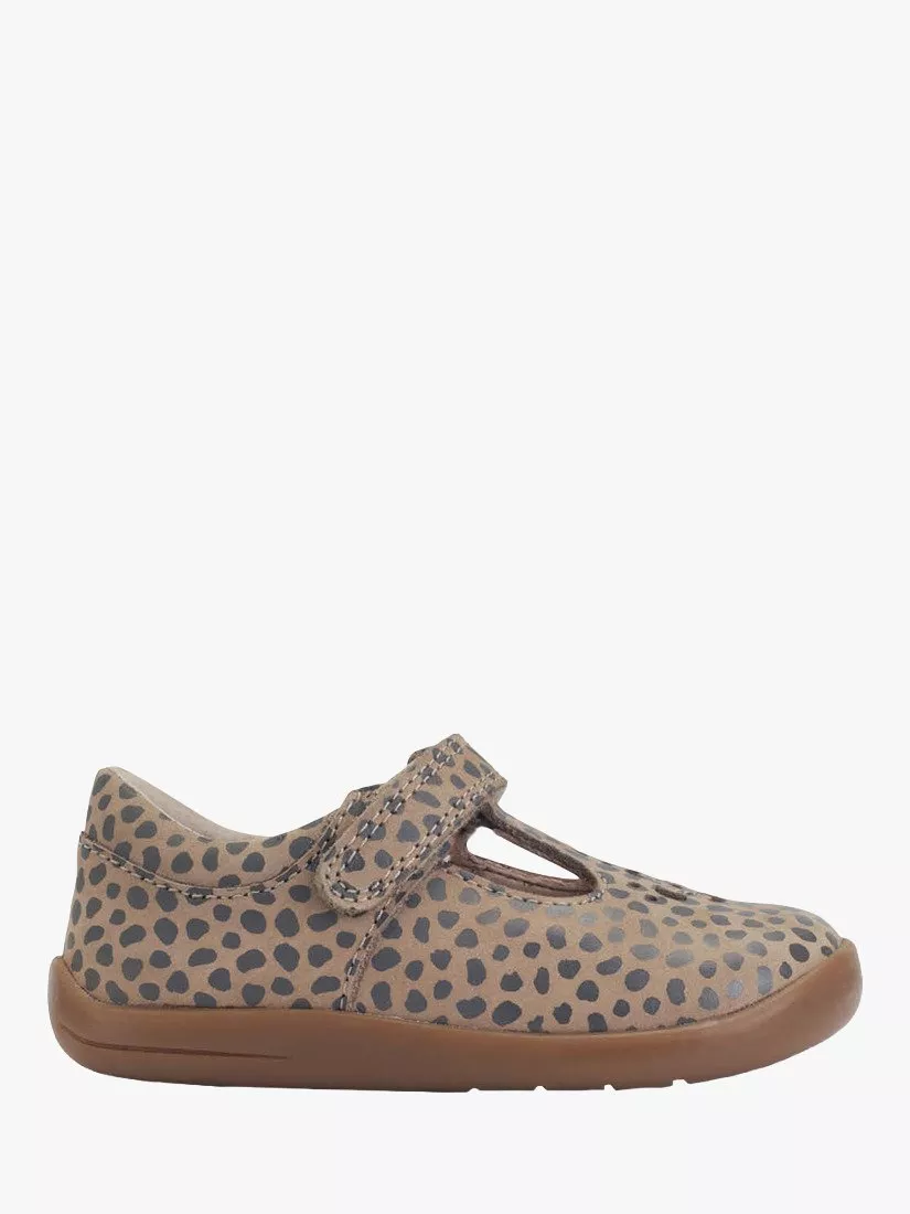 Toddler girls’ leather Mary Jane shoe with spotted print, hook-and-loop strap and flexible rubber sole