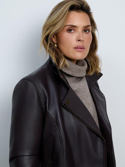 Live Unlimited Zip Cuff Leather Jacket - view 2, Brown