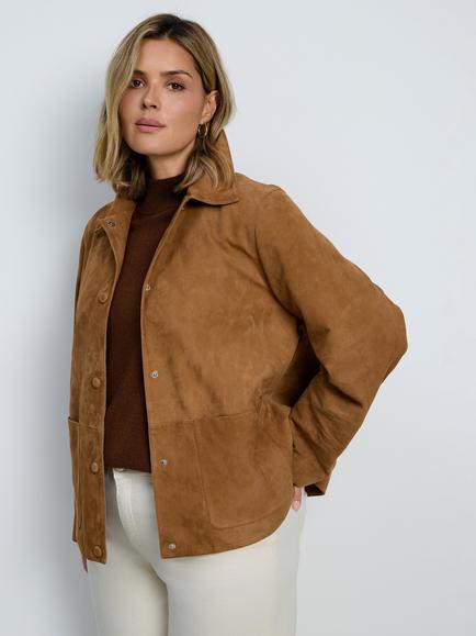 Live Unlimited Suede Button Through Leather Jacket, Brown, Brown