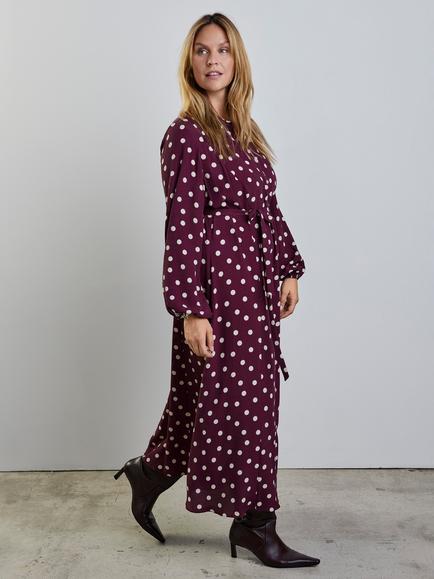 Live Unlimited Polka Dot Shirt Dress, Burgundy, Burgundy