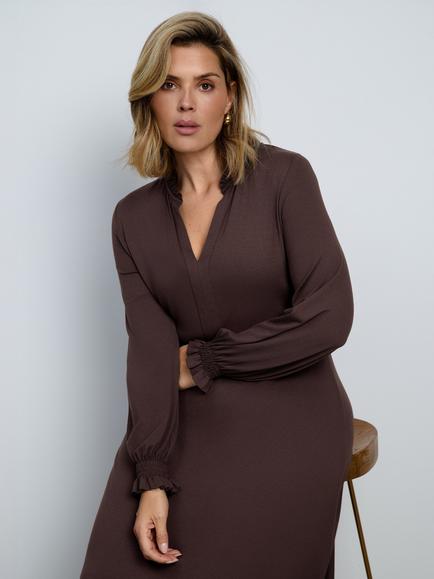 Live Unlimited Tie Side Jersey Midaxi Dress, Brown - view 2, Brown