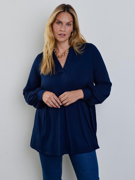 Live Unlimited Nehru Collar Tunic Top, Blue, Blue