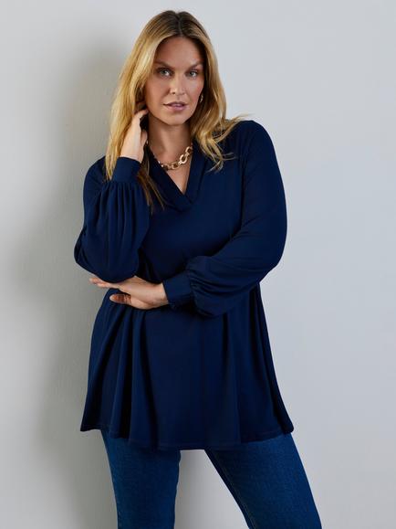 Live Unlimited Nehru Collar Tunic Top, Blue - view 2, Blue