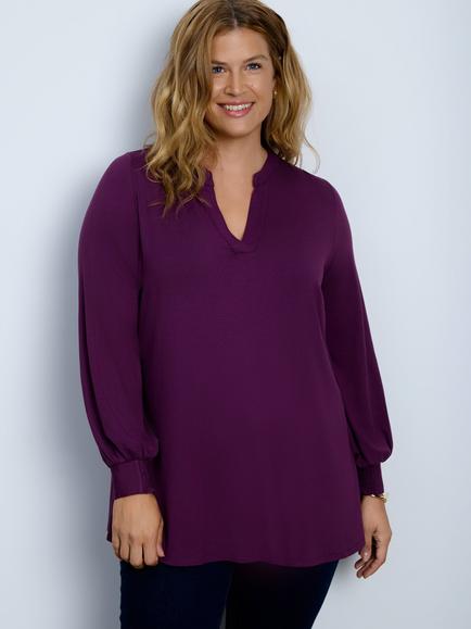 Live Unlimited Jersey Nehru Neck Top, Purple, Purple