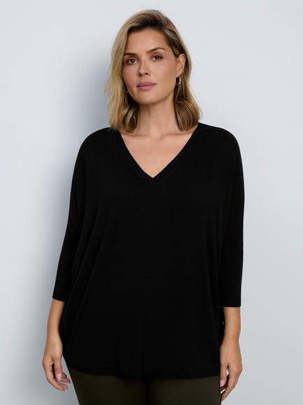 Live Unlimited Jersey V Neck Top, Black, Black