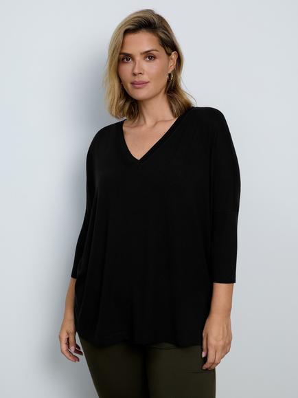 Live Unlimited Jersey V Neck Top, Black - view 2, Black