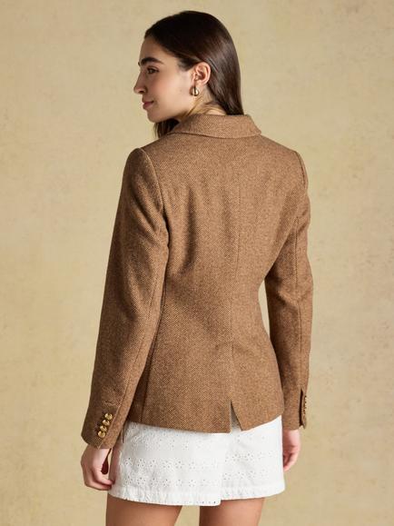 Joules Canterly Herringbone Wool Blend Tweed Blazer, Brown - view 2, Brown