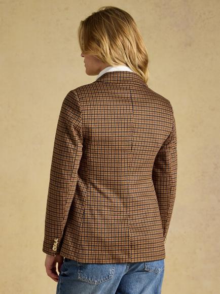 Joules Albury Check Herringbone Jersey Blazer, Brown - view 2, Brown