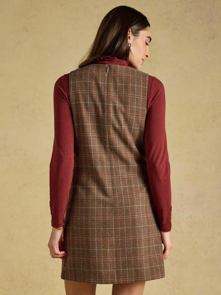 Joules Sleeveless Tweed Shift Dress, Brown - view 2, Brown