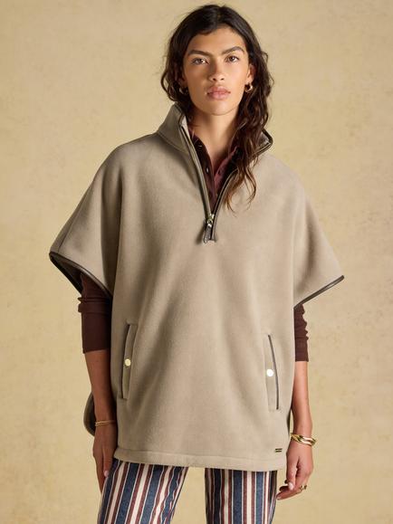 Joules Short Sleeve Zip-Neck Fleece Top, Mink Brown, Mink Brown