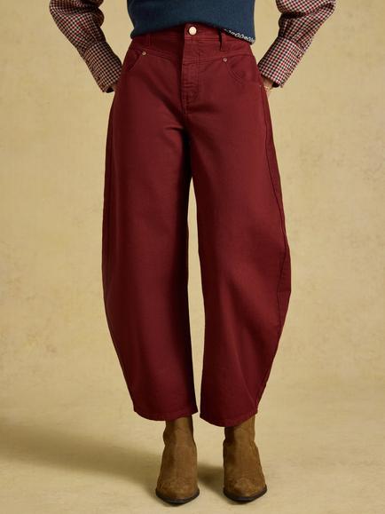 Joules Western Barrel Leg Jeans, Brown, Brown