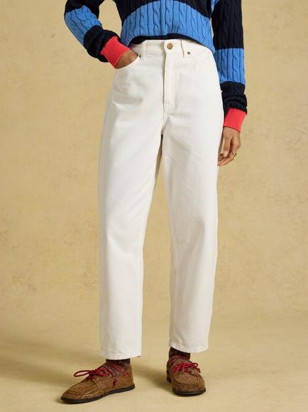 Joules Relaxed Barrel Leg Jeans, Cream, Cream