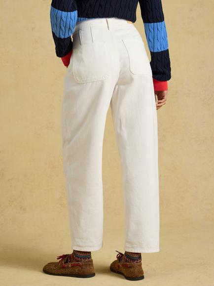 Joules Relaxed Barrel Leg Jeans, Cream - view 2, Cream