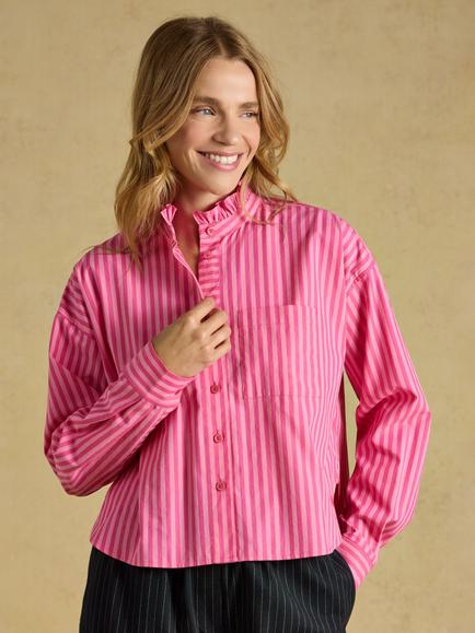 Joules Cropped Oxford Shirt, Pink, Pink