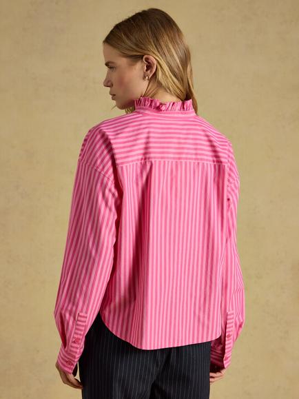 Joules Cropped Oxford Shirt, Pink - view 2, Pink