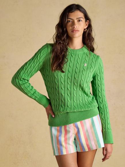 Joules Cable Knit Jumper, Green, Green