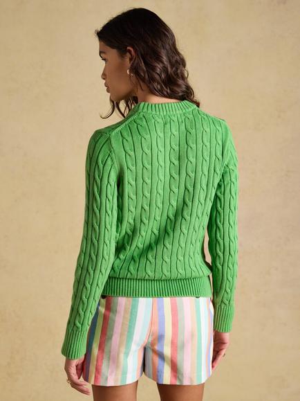 Joules Cable Knit Jumper, Green - view 2, Green