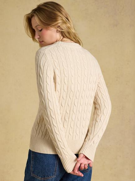 Joules Cotton Cable Knit Crew Neck Jumper, Oatmeal - view 2, Oatmeal