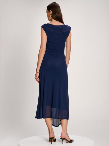 Jolie Moi Cowl Neck Draped Maxi Dress - view 2, Navy