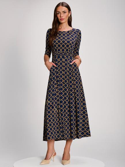 Jolie Moi Geometric Print Jersey Maxi Dress, Navy Multi, Navy Multi