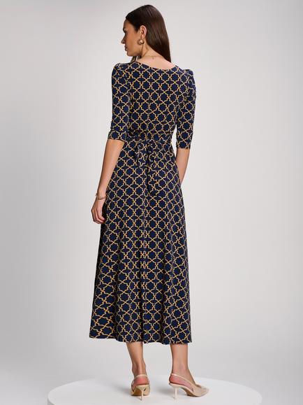 Jolie Moi Geometric Print Jersey Maxi Dress, Navy Multi - view 2, Navy Multi