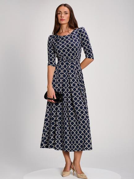 Jolie Moi Geometric Print Jersey Maxi Dress, Navy Multi, Navy Multi