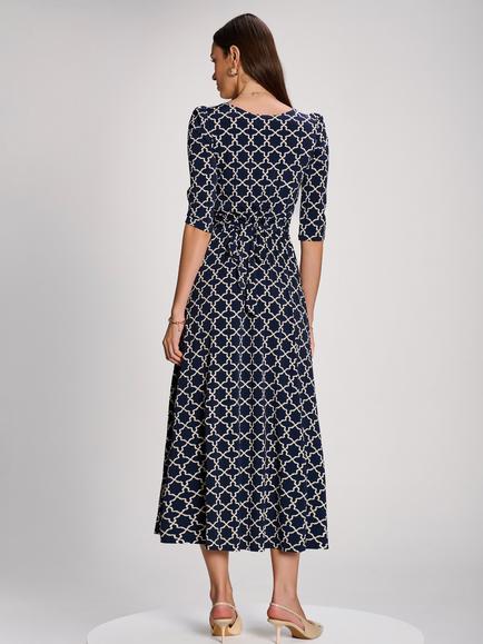 Jolie Moi Geometric Print Jersey Maxi Dress, Navy Multi - view 2, Navy Multi