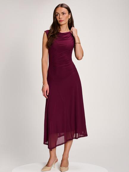 Jolie Moi Mesh Assyemtric Hem Maxi Dress, Dark Purple, Dark Purple