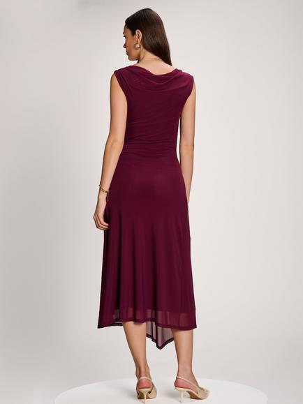 Jolie Moi Mesh Assyemtric Hem Maxi Dress, Dark Purple - view 2, Dark Purple