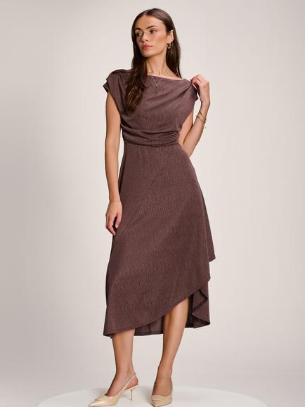 Jolie Moi Textured Asymmetric Dress, Brown