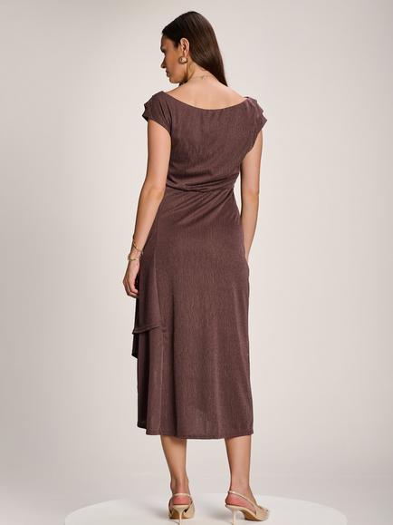 Jolie Moi Textured Asymmetric Dress - view 2, Brown