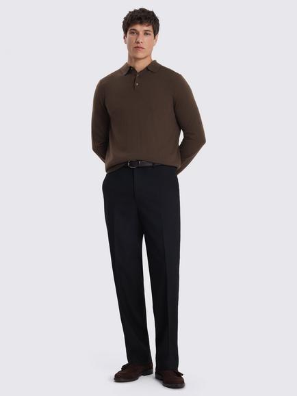 Moss Long Sleeve Merino Wool Blend Polo Shirt - view 2, Brown