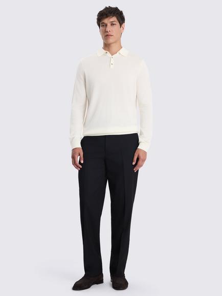 Moss Long Sleeve Merino Wool Blend Polo Shirt - view 2, Winter White
