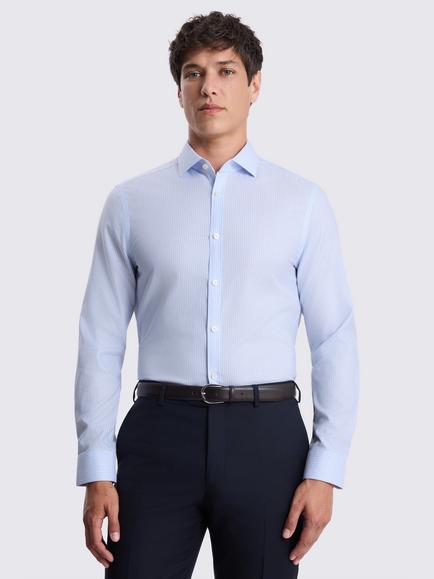 Moss Slim Fit Narrow Stripe Non-Iron Shirt, Sky Blue, Sky Blue