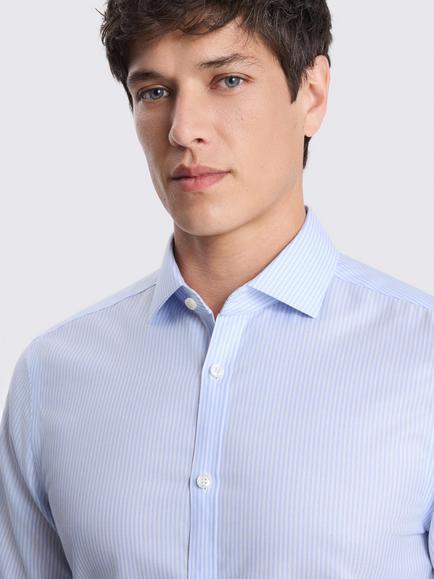 Moss Slim Fit Narrow Stripe Non-Iron Shirt, Sky Blue - view 2, Sky Blue