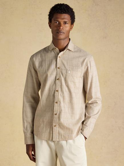 Joules Check Linen Cotton Blend Shirt, Oatmeal, Oatmeal