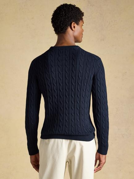 Joules Cotton Crew Neck Cable Knit Jumper, Navy - view 2, Navy