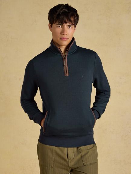 Joules Heritage Quarter Zip Cotton Blend Sweatshirt, Navy, Navy