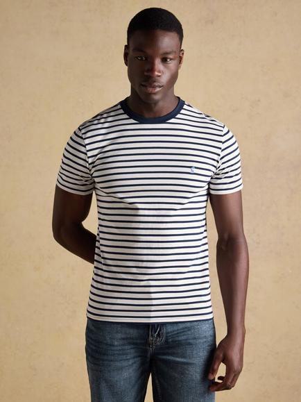 Joules Stripe Crew Neck Cotton T-Shirt, Navy/White, Navy/White