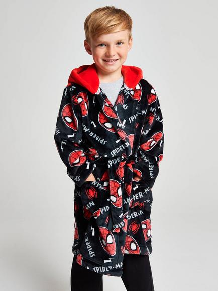 Brand Threads Kids' Spider-Man Dressing Gown, Black Multi, Black Multi